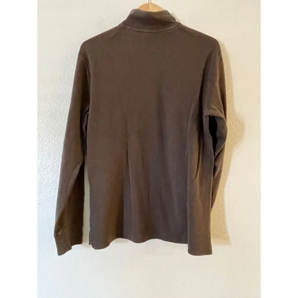 Banana Republic‎ Half Button Pullover Sweater Size L Brown Stripe Turtleneck